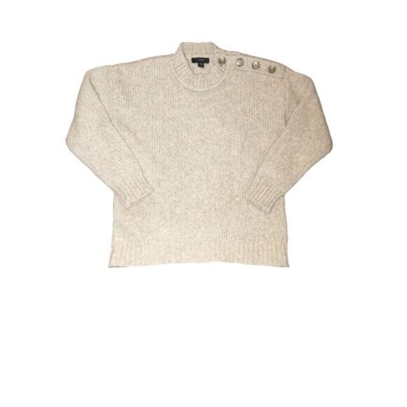 J Crew Womens Beige XXS Wool Blend‎ Button Shoulder Sweater Mock Neck Classic - Picture 1 of 11